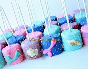 Mermaid Birthday Under the Sea Birthday Baby Shower Bridal Shower Seashell 12 Chocolate Dipped Marshmallows Pops Ocean Beach Wedding Favor