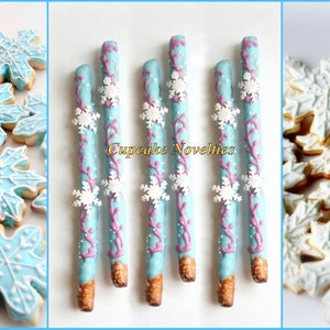 Snowflake Birthday Snowflakes Chocolate dipped Rice Krispie Treats Winter Snowflake Rice Krispie Winter Wonderland Winter Party Favor image 5