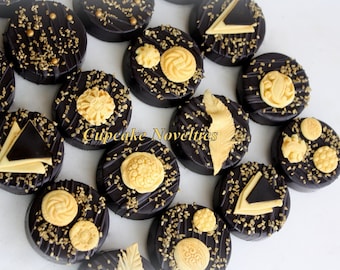 Art Deco Cookies Chocolate Oreos Great Gatsby Cookies Great Gatsby Party 1920s Party Vintage Cookies Black Gold Cookies Gatsby Party Favor