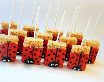 Ladybug Birthday Party Favors Dessert Chocolate dipped Rice KrispieTreats Valentines Day Edible Favor Cookies Ladybug Baby Shower Cute Ideas