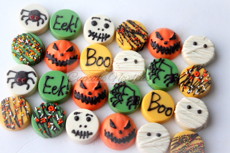 Halloween Cookies Halloween Chocolate Halloween Oreos Jack O Lantern Cookies Mummy Spider Boo Pumpkin Halloween Decor Favors Trick or Treat image 1