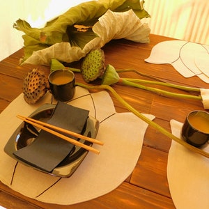 Linen placemats - handmade - tulip ecru (5 ecru embroidery and 4 with black embroidery ready for shipping)
