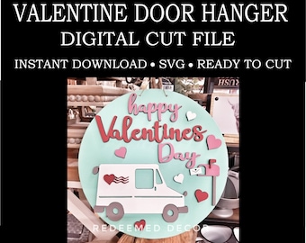 Valentine | Door Hanger| Mail Truck | Mailbox | Round | SVG | Digital File