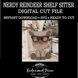 Nerdy Reindeer | Glasses | Shelf Sitter| Digital File | Wood Sign | Christmas Decor | SVG File | Laser Cut File |