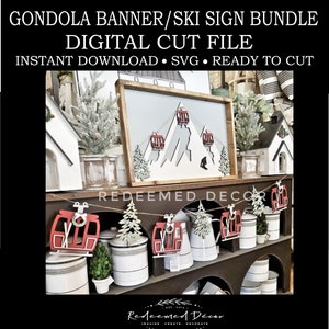 Ski Garland | Banner | Gondola |SVG File | Laser Cut File | Wood Decor | DIY