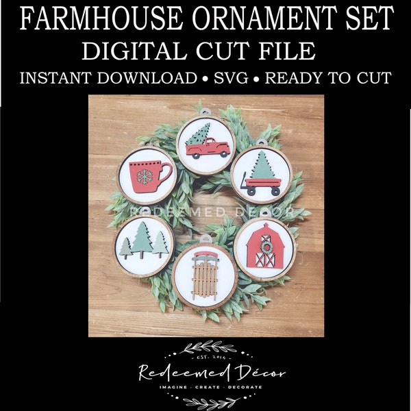 Christmas | Farmhouse | Ornament Set | Barn | Truck | Digital File | Decor | SVG File | Laser Cut File | Glowforge