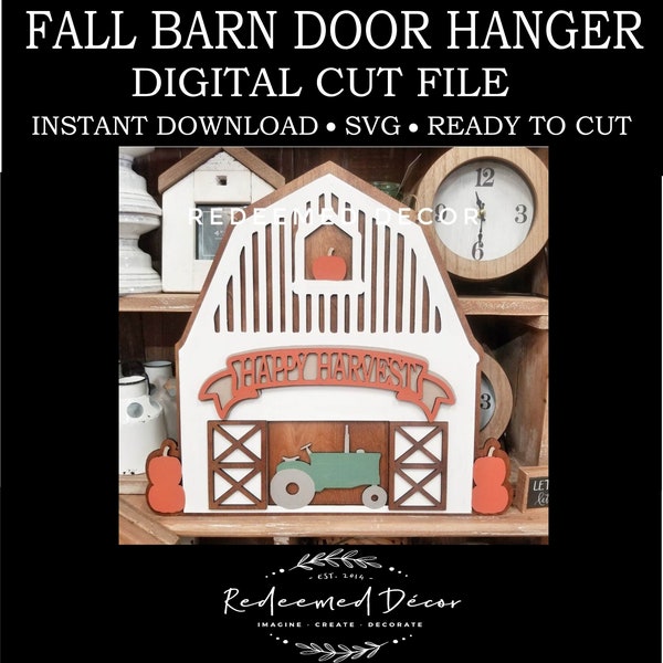 Fall Barn | Pumpkin Farm | Fall Harvest | Door Hanger | SVG File | Laser Cut File | Wood Decor | DIY