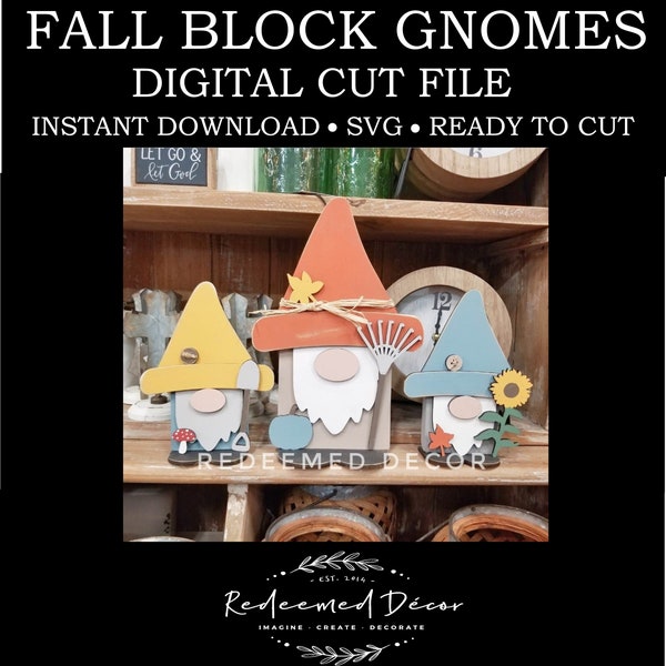 Fall Gnomes | Chunky Block | SVG File | Laser Cut File | Fall Wood Decor | DIY