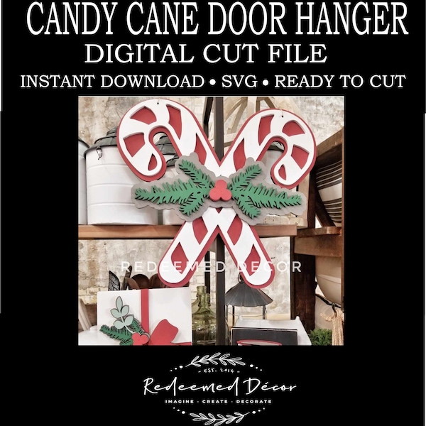 Candy Cane | Botanical | Christmas Door Hanger | Digital File | Decor | SVG File | Laser Cut File |