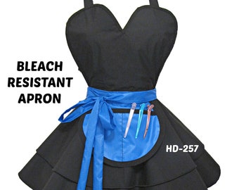 hd-257- Black & Royal Blue BLEACH Resistant hairdresser Apron, Color resistant stylist apron, waterproof apron, hairstylist apron