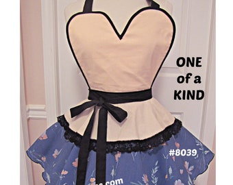 8039 - Unique dress style apron, pinup apron, sexy  apron, flirty apron, sexy retro apron, hostess apron, apron 70s style,vintage apron