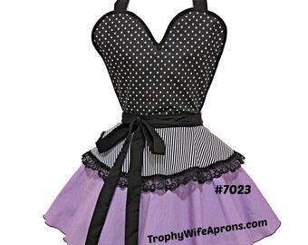 7023 Purple Dress Style Apron, pinup apron, sexy apron, flirty apron, sexy retro apron, hostess apron, retro style apron,apron creative chic