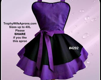 4292 SEXY APRON, pinup apron, purple apron, flirty apron, sexy retro apron, sexy plus size apron, hostess apron, retro apron,apron 70s style