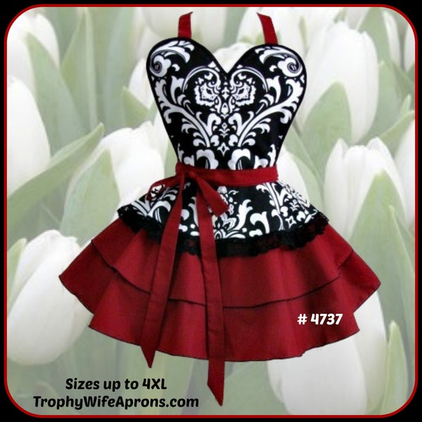 4737 - Sexy retro apron, pinup apron, dress style apron, vintage apron for woman, sexy plus size apron, flirty apron, cute apron, tablier