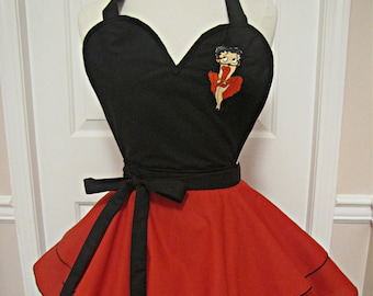 8017 Black & Red Dress Style Retro Apron, pinup apron, sexy apron, flirty apron, hostess apron, retro apron, apron for woman, apron sexy