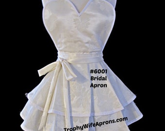 6001 BRIDAL SATIN Apron perfect for a Wedding Present, pinup apron, sexy apron, flirty apron, apron 70s style, vintage apron for woman