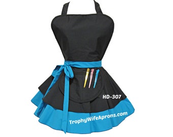 hd-307 Turquoise BLUE & Black Waterproof and BLEACH RESISTANT Hairstylist Dog Groomer Apron