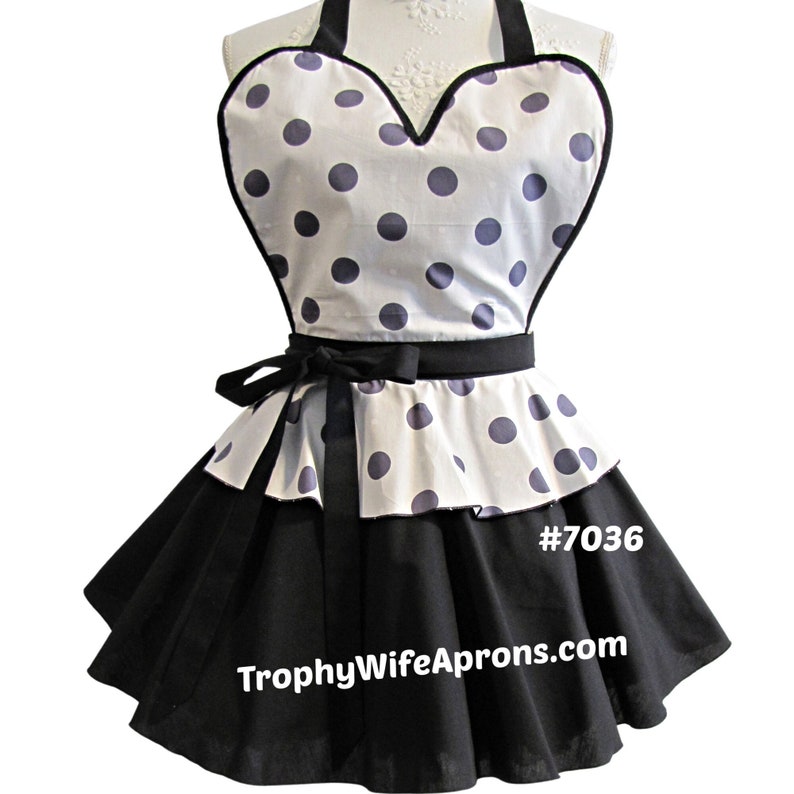 7036 Polka Dot Apron, Pinup Apron, sexy apron, flirty apron, sexy retro apron, hostess apron, retro style apron, dress style apron, apron image 1