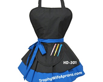 HD-301 Blue Waterproof and Bleach Resistant Apron, Hairstylist Apron, Hairdresser Apron, Dog Groomer Apron, Pet Groomer Apron, Pinup Apron.