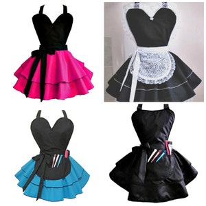6003 Gray and Raspberry Pink Dress Style Apron, pinup apron, sexy apron, vintage apron for woman, retro style apron,hostess apron,apron sexy image 5