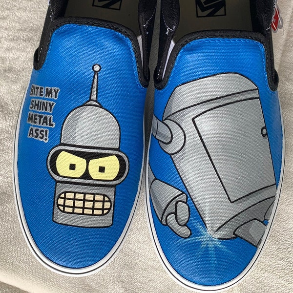 Futurama Bender Rodriguez the robot Inspired Custom Hand Painted Canvas Slip-on Vans Shoes