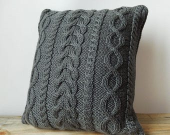 MODELLO DI LAVORO A MAGLIA / tutorial per lavorare a maglia una fodera per cuscino, cuscino decorativo con cavi, modello PDF per decorazioni per la casa fatte a mano