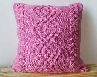 PDF knit pattern for cushion cover, tutorial for knitted cable cushion pattern, DIY knitted home decoration how to knit cable cushion cover