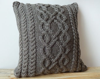 PDF pattern for cable knitted cushion, knitted throw pillow pattern, knit pattern for decorative cushion, knit tutorial for cushion cover