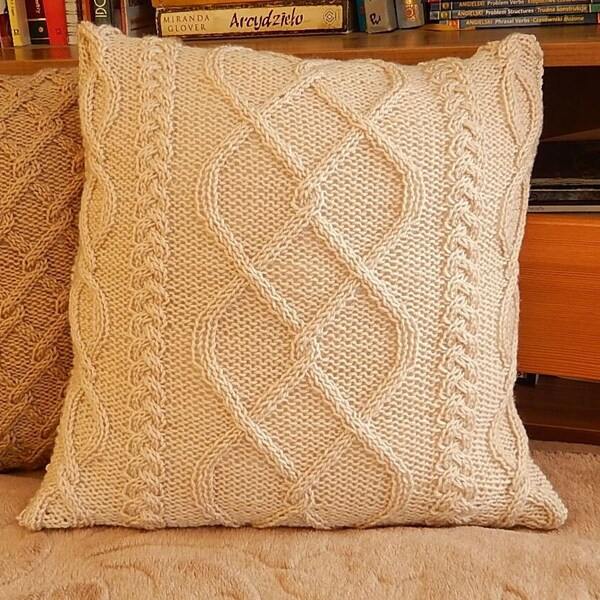 Knitting pattern for beige cushion cover knitting tutorial decorative knitted cushion handcrafted throw pillow DIY home decoration