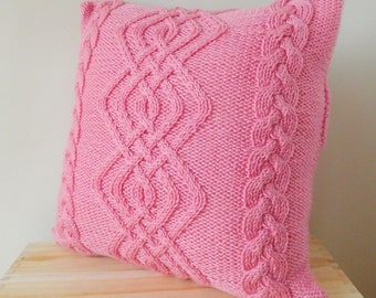 PDF knit pattern for cushion cover, tutorial for knitted cable cushion pattern, DIY knitted home decoration how to knit cable cushion cover