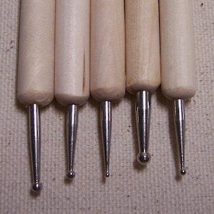 5 Wood Handled Double Ended Ball Stylus Tools for Clay, Nail Art, Paper Crafting, Metal Embossing, Dotting and Stencils