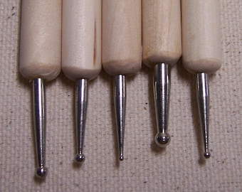 5 Wood Handled Double Ended Ball Stylus Tools for Clay, Nail Art, Paper Crafting, Metal Embossing, Dotting and Stencils