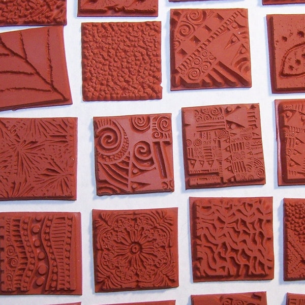 20 assorted 1" Deep Etched Texture Rubber Art Stamps Flexible Unmounted Designs for Clay, Paper, Polyshrink and Fabric