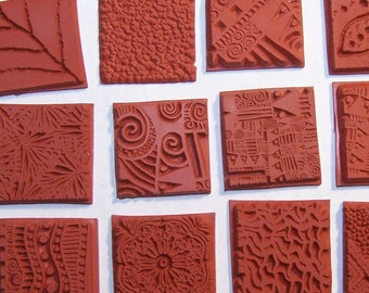 20 assorted 1" Deep Etched Texture Rubber Art Stamps Flexible Unmounted Designs for Clay, Paper, Polyshrink and Fabric