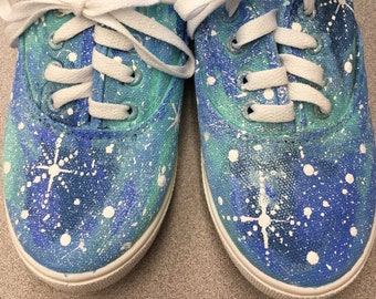 GALAXY SHOES Handpainted Girls Tennis Shoes GIRLS sz 1 Canvas Shoes Fun Colorful Unique One of a Kind Painted Pair of Tennies