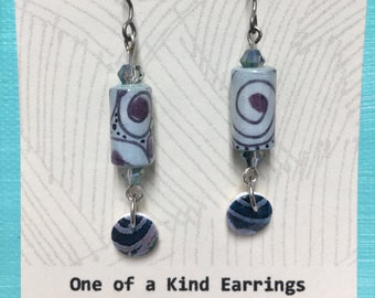 Paper Bead Earrings - Artist made jewelry - Paper Jewelry - Handmade Earrings - OOAK Gift - Beaded Earrings - Upcycled Paper