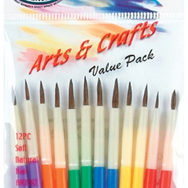 12pc Arts & Crafts Soft Paint Brush Set for Oils, Acrylics, Tempera, Watercolors - Royal Langnickel Brushes