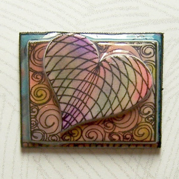 Heart PIN Original Drawing Transformed into wearable art ~ Unique OOAK Handmade Gift ~ Made with love!
