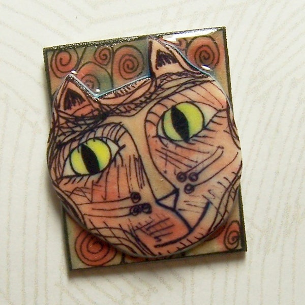 Cute Cat Face Creative Art PIN by Jennifer Obertin ~ Original Drawing Transformed into wearable art ~ Fun Handmade Gift Idea!