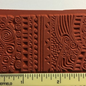 Bold Graphic Doodle Unmounted RUBBER Stamp Great Deep Etched Texture for stamping Polymer, PMC, Paperclay, Fabric, Wood and Paper
