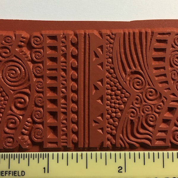 Bold Graphic Doodle Unmounted RUBBER Stamp Great Deep Etched Texture for stamping Polymer, PMC, Paperclay, Fabric, Wood and Paper