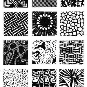 12 Deep Etched Unmounted Texture Rubber Stamps Designs for stamping Paper, Clay, Fabric and more! 1-1/2" Squares