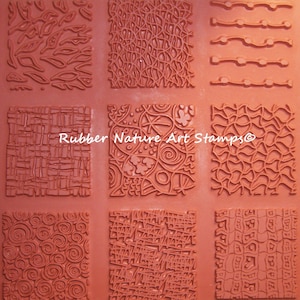 15 Deep Etched Rubber Nature Art Stamp Unmounted Texture Rubber Stamps 2 inch squares by Designer, Sandi Obertin - Vulcanized Rubber