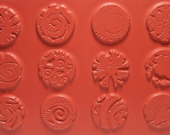12pc Mini 1" Unmounted Rubber Stamp Set Round Texture Designs for Stamping Paper,  Polymer, PMC, Ceramic and Paperclay