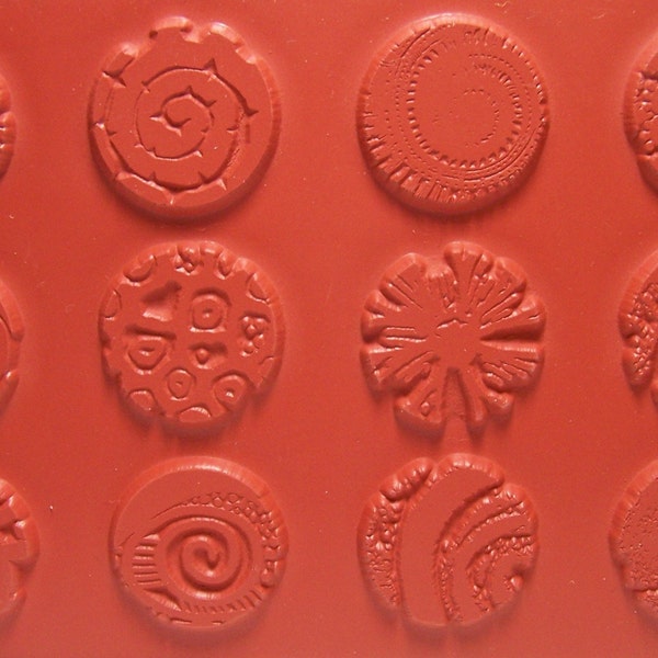 12pc Mini 1" Unmounted Rubber Stamp Set Round Texture Designs for Stamping Paper,  Polymer, PMC, Ceramic and Paperclay