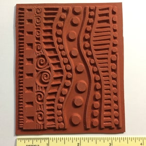 Bold Graphic Unmounted RUBBER Stamp Great Deep Etched Texture for stamping Polymer, PMC, Paperclay, Fabric, Wood and Paper