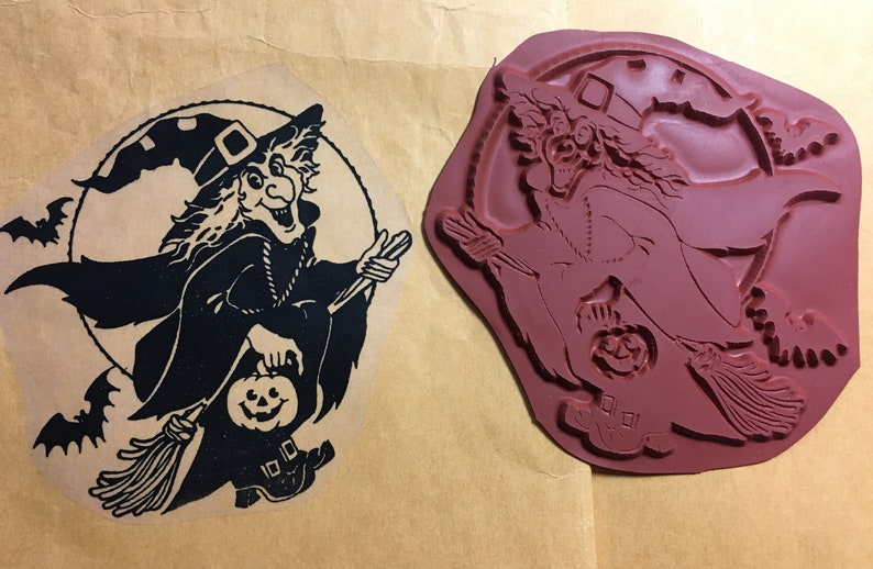 Halloween Witch Unmounted Rubber Stamp Flying Witch Stamp Design for Decorating Cards & Making Treat Bags image 1