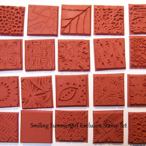 20 Assorted Deep Etched Texture Rubber Art Stamps 1" Flexible Unmounted Designs for Clay, Paper, Polyshrink and Fabric