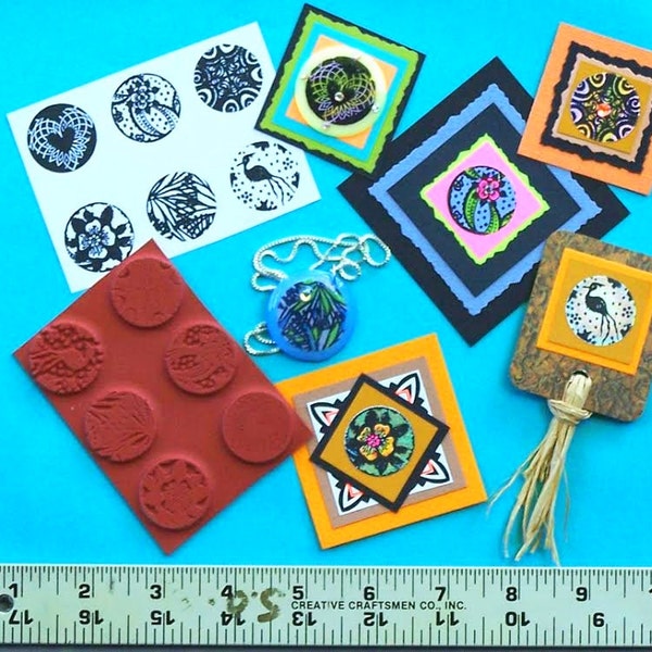 Set of 6 Inchies Unmounted Rubber  Stamps - Rubber Nature Designs by Sandi Obertin