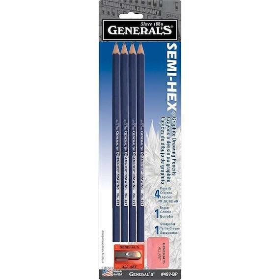 Generals Semi-hex Graphite Drawing Pencil Set 4 Pencils, 1 Eraser, 1  Sharpener HB 2B 4B 6B Basic Art Sketch Draw Shade Stocking Stuffer Gift 